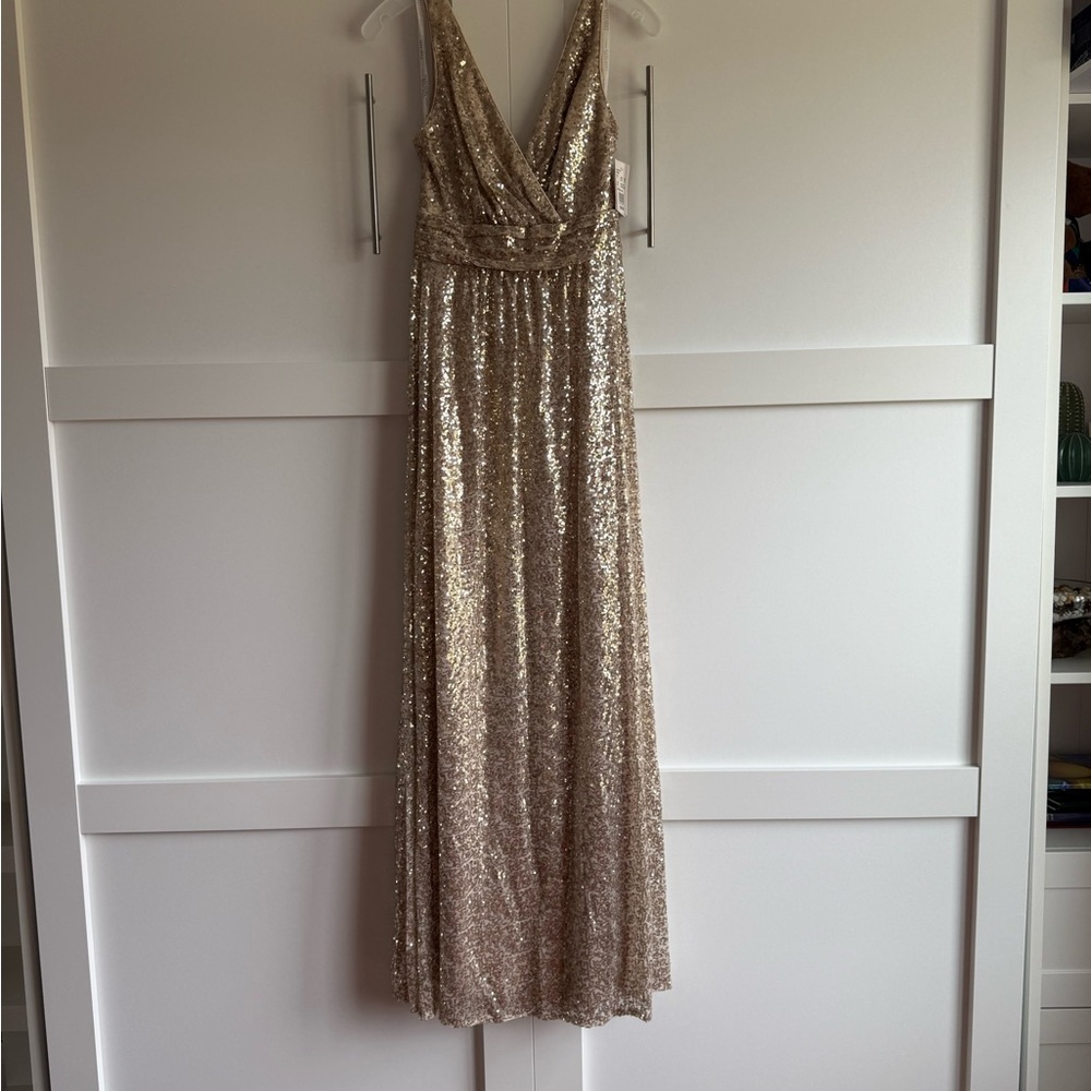 David's Bridal Gold Sequin Gown